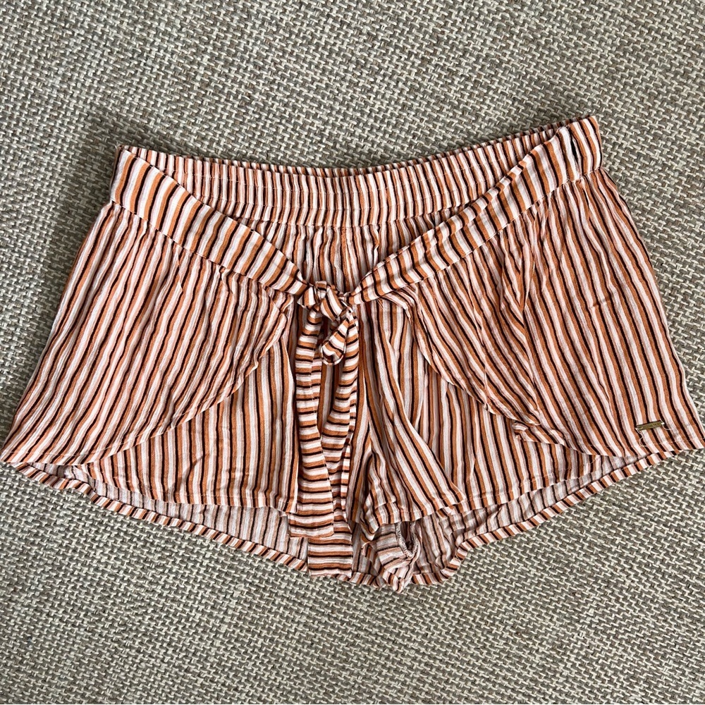 Roxy Orange Striped Front Tie Lightweight Shorts